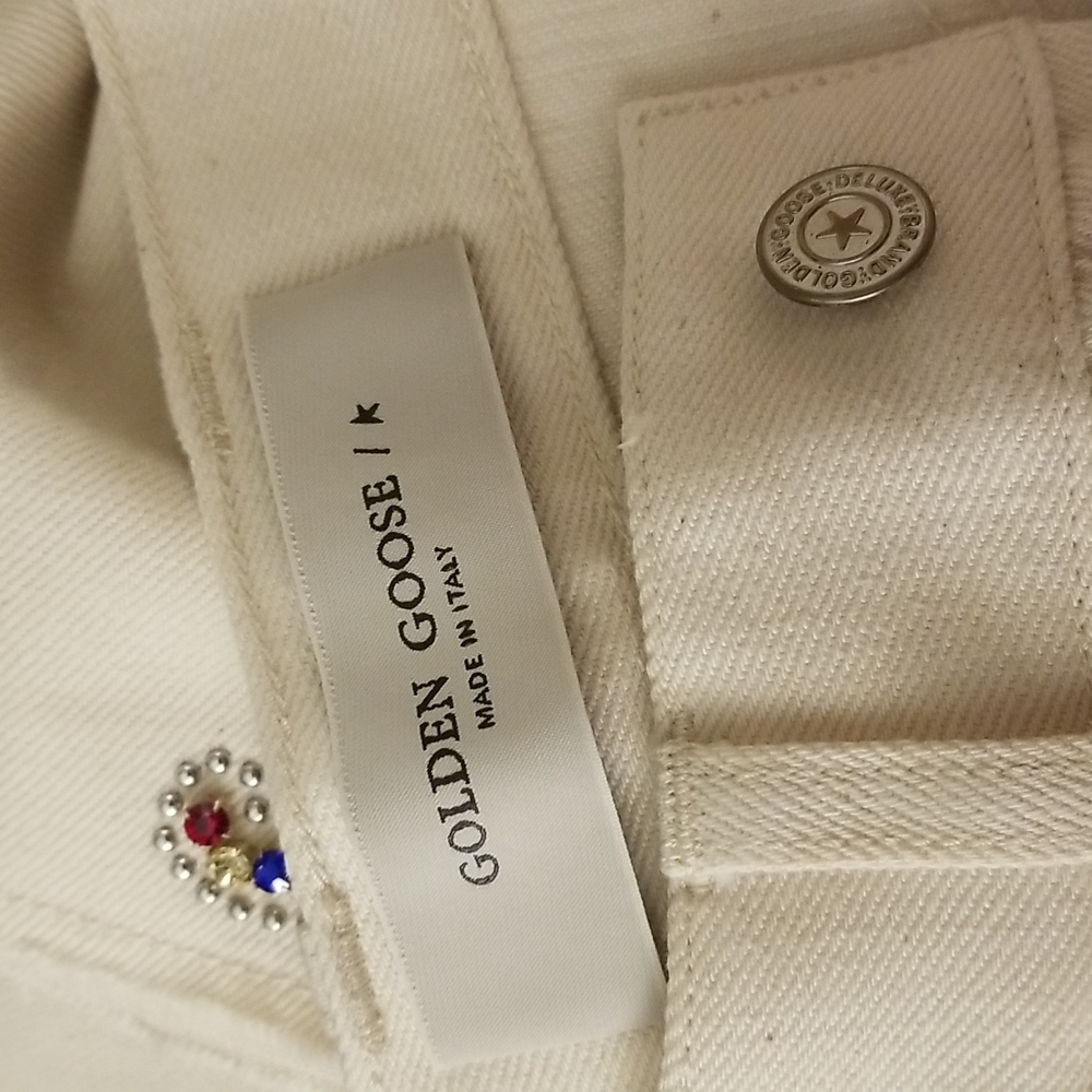 Golden Goose Texas Paisley Embroidery Ivory Straight Raw-Cut Crop Jeans … - Picture 12 of 14